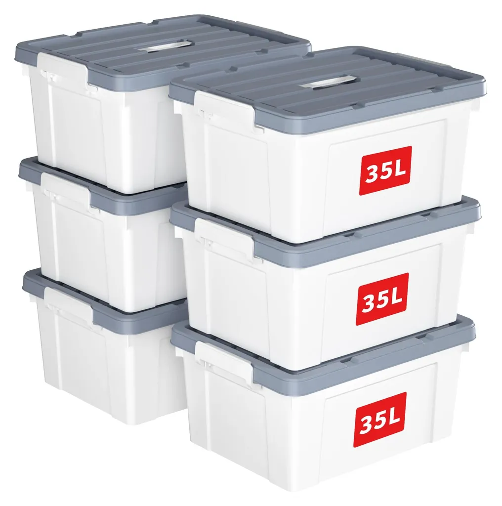 Lot de boîtes de rangement blanches emboîtables - Clips et poignées - 30L
