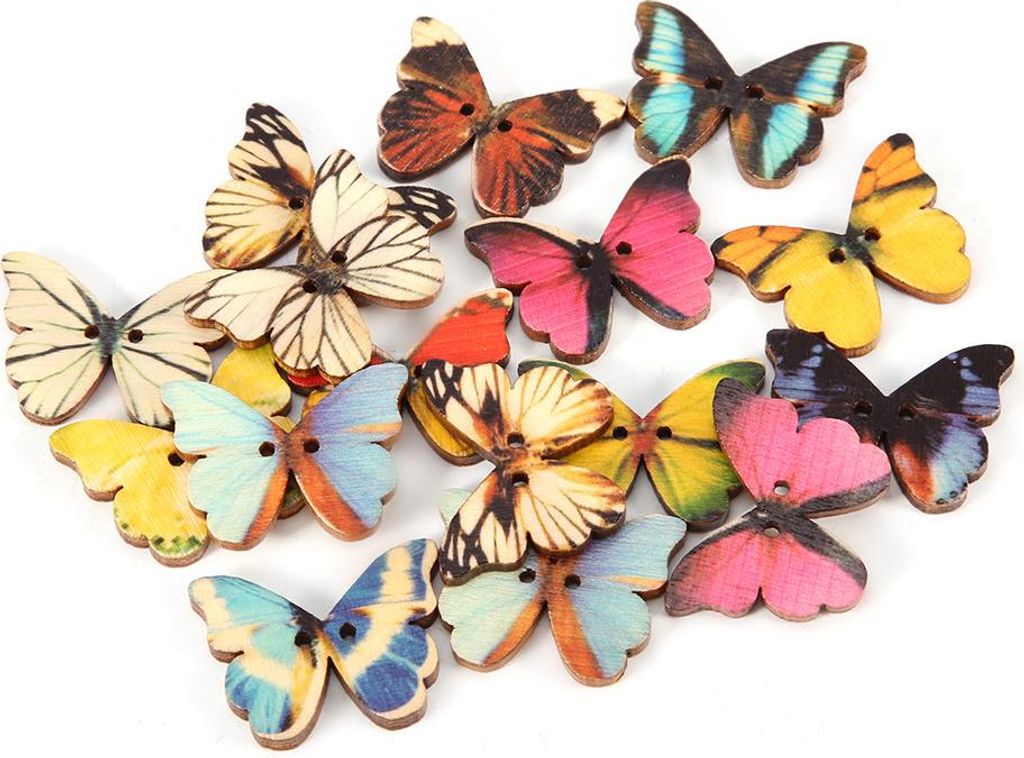 100 Stück Holzknöpfe in Schmetterlingsform, DIY-Bastelbedarf, Nähzubehör, Scrapbooking-Dekoration (21 x 27 mm)