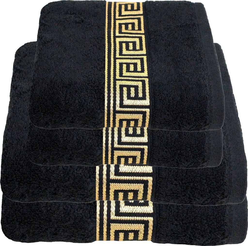 Julie Julsen Handtuch Sets 600g/m² SCHWARZ-GOLD,4 tlg. 2 Bade- 2 Handtücher