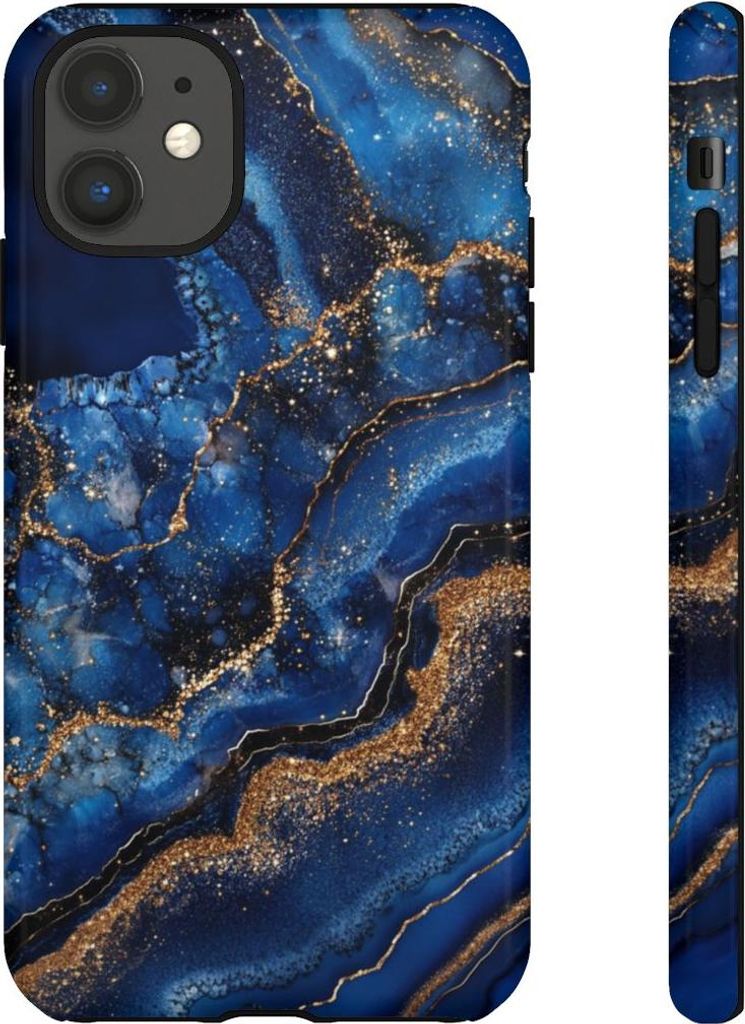 Blau-goldenes Geodenmuster – Hülle Kompatibel mit iPhone 11