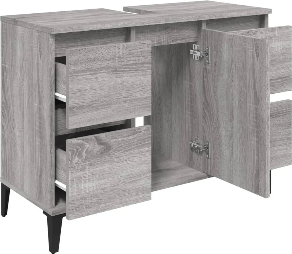 Base Lavabo 80x33x60 cm Grigio Sonoma | Mobile Bagno Robusto - 7