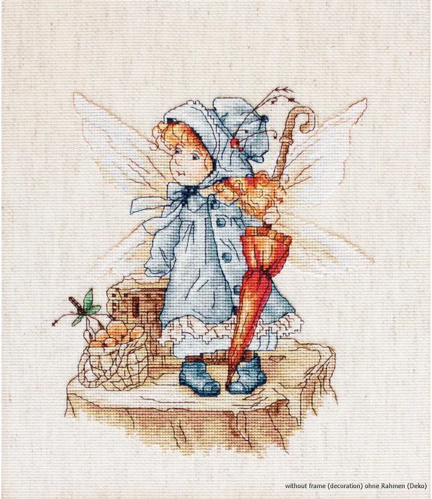 Kit broderie point de croix compté Fée volante avec fils et toile Aida