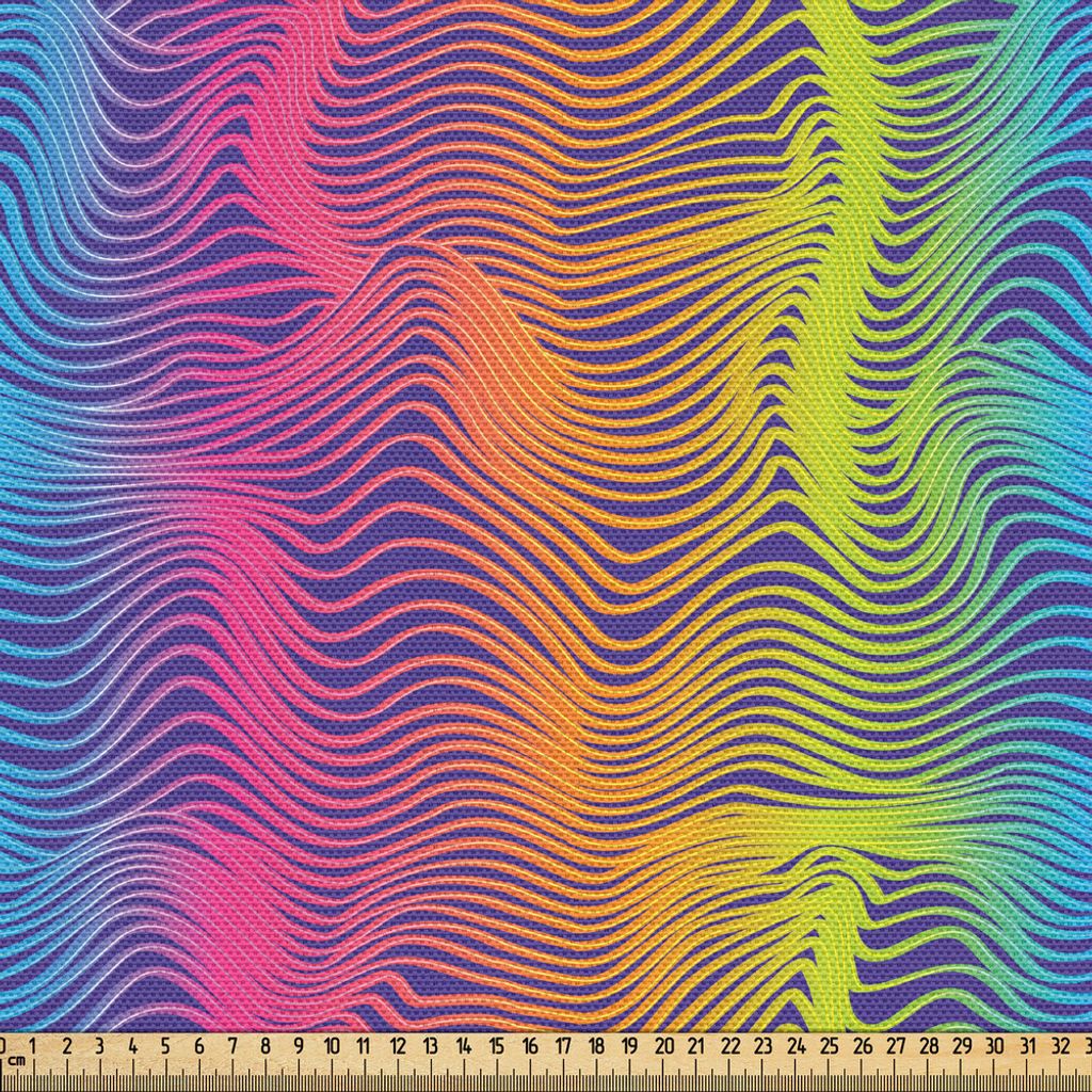 ABAKUHAUS Bunt Gewebe als Meterware, Abstrakte gewellte Streifen in Regenbogen-Töne Gradient Modern Fashion horizontalen Linien, 2 M (148 x 200 cm...