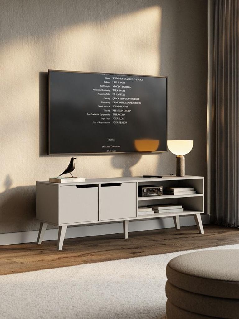 TV-Schrank NORDI - 160 cm, RTV Schrank, Fernsehschran, Medienmöbel (Kaschmir)