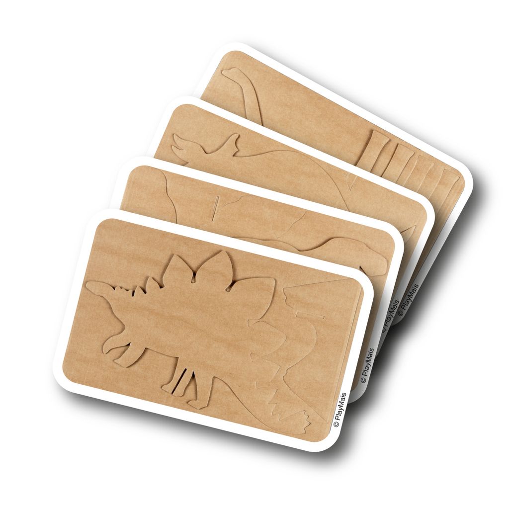 PlayMais 160620 FUN TO PLAY Zusatzset Dinosaurier, Kartonvorlagen, natur, 14-teilig (1 Set)