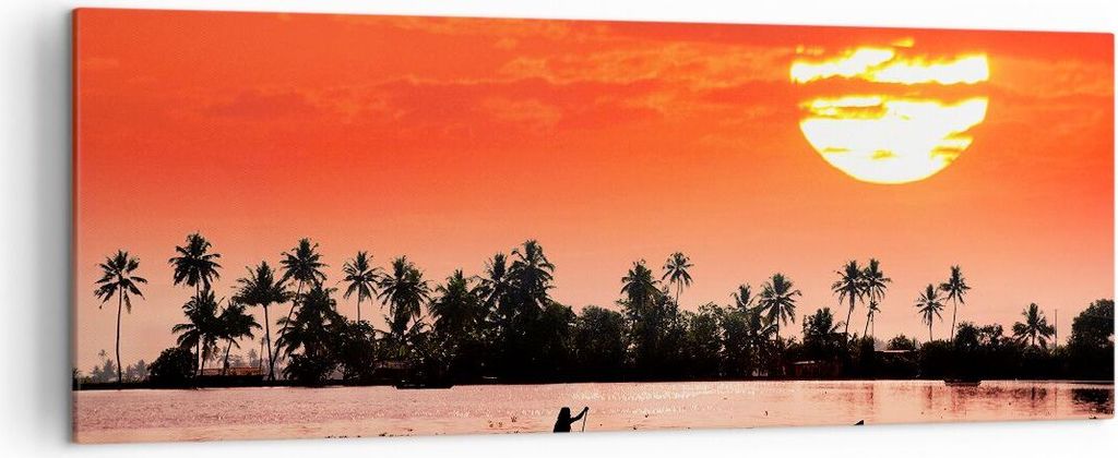 Bild auf Leinwand - Leinwandbild - Kanal boot kultur sonnenuntergang - 140x50cm - Wand Bild - Wanddeko - Leinwanddruck - Bilder - Kunstdruck - Lein...