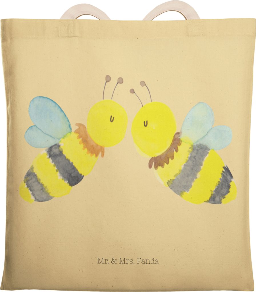 Mr. & Mrs. Panda Einkaufstasche Biene Liebe - Gelb Pastell - Geschenk, Wespe, Beutel, Tragetasche, Tasche, Beuteltasche, Tote Bag