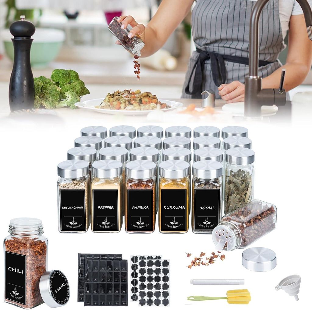 ROSEJANE Gewürzgläser 12er Set, eckige Gewürzdosen aus Glas Produktbild 