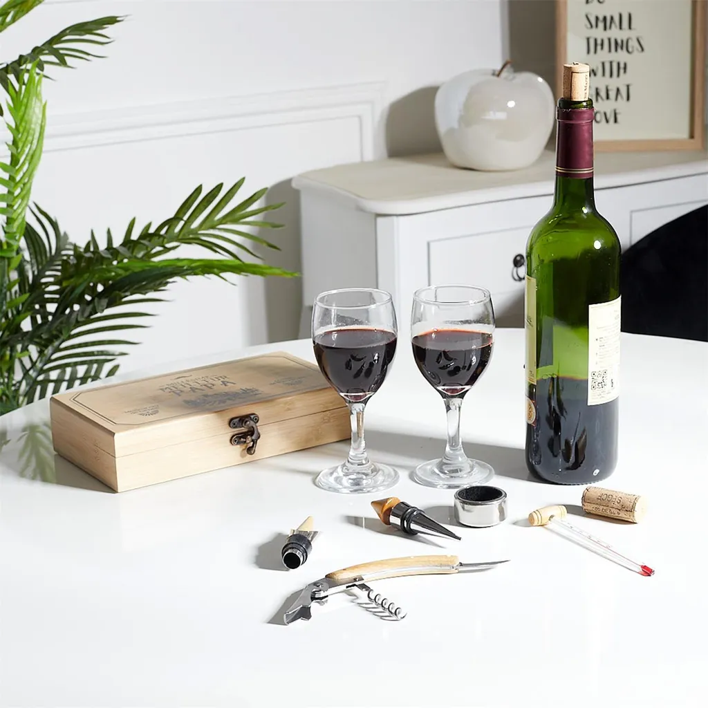 Kit Vino Professionale 5 Accessori in Cassetta Legno Naturale - 5