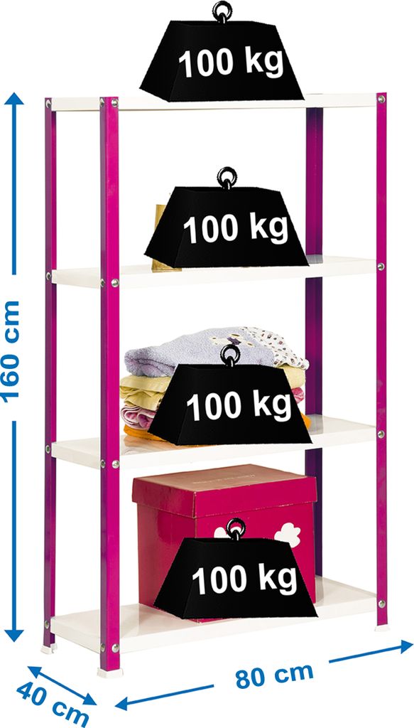 SIMONHOME CLASSIC MINI 4/400 ROSA/WEISS metall prateleira