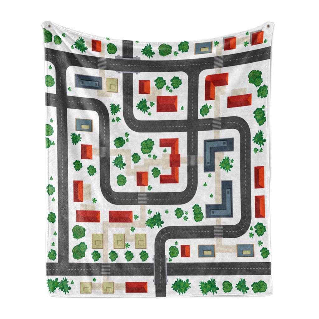 ABAKUHAUS Die Architektur Weich Flanell Fleece Decke, Top View Häuser Bäume, Gemütlicher Plüsch für den Innen- und Außenbereich, 125 x 175 cm...