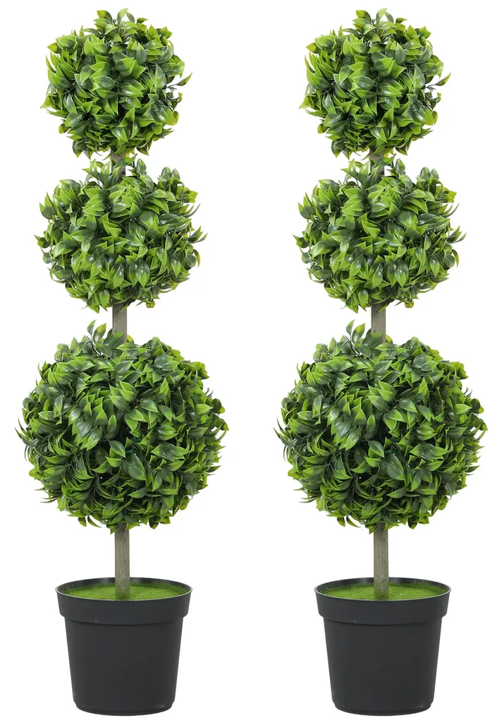 Paire d'arbustes artificiels buis boules 100 cm pour déco intérieure