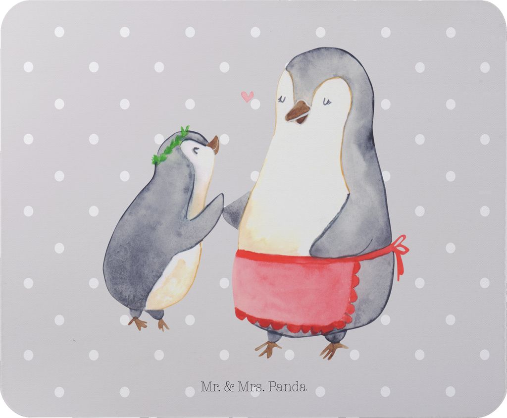 Mr. & Mrs. Panda Mouse Pad Pinguin mit Kind - Grau Pastell - Geschenk, Muttertag, mousematte, Mousepad, computer mauspad, Mami, Mama, laptop, Vorbi...