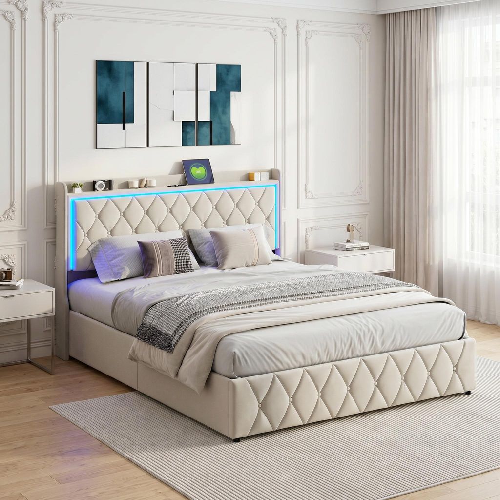Łóżko hydrauliczne INONEFT, 140x200 cm, z portem USB, łóżko Zdjęcie produktu 