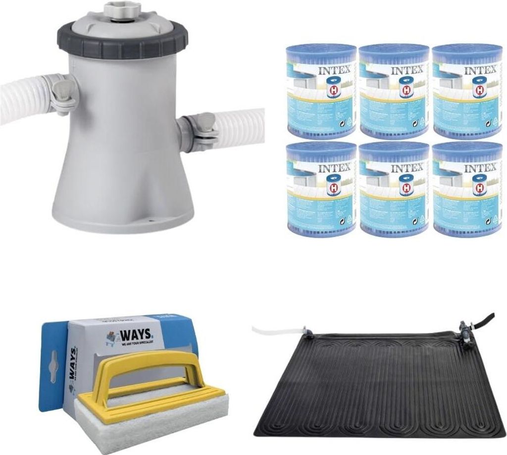 WAYS - Poolpflege - Poolheizung & Filterpumpe 1250 L/u & 6 Filter Typ H & WAYS Scheuerbürste