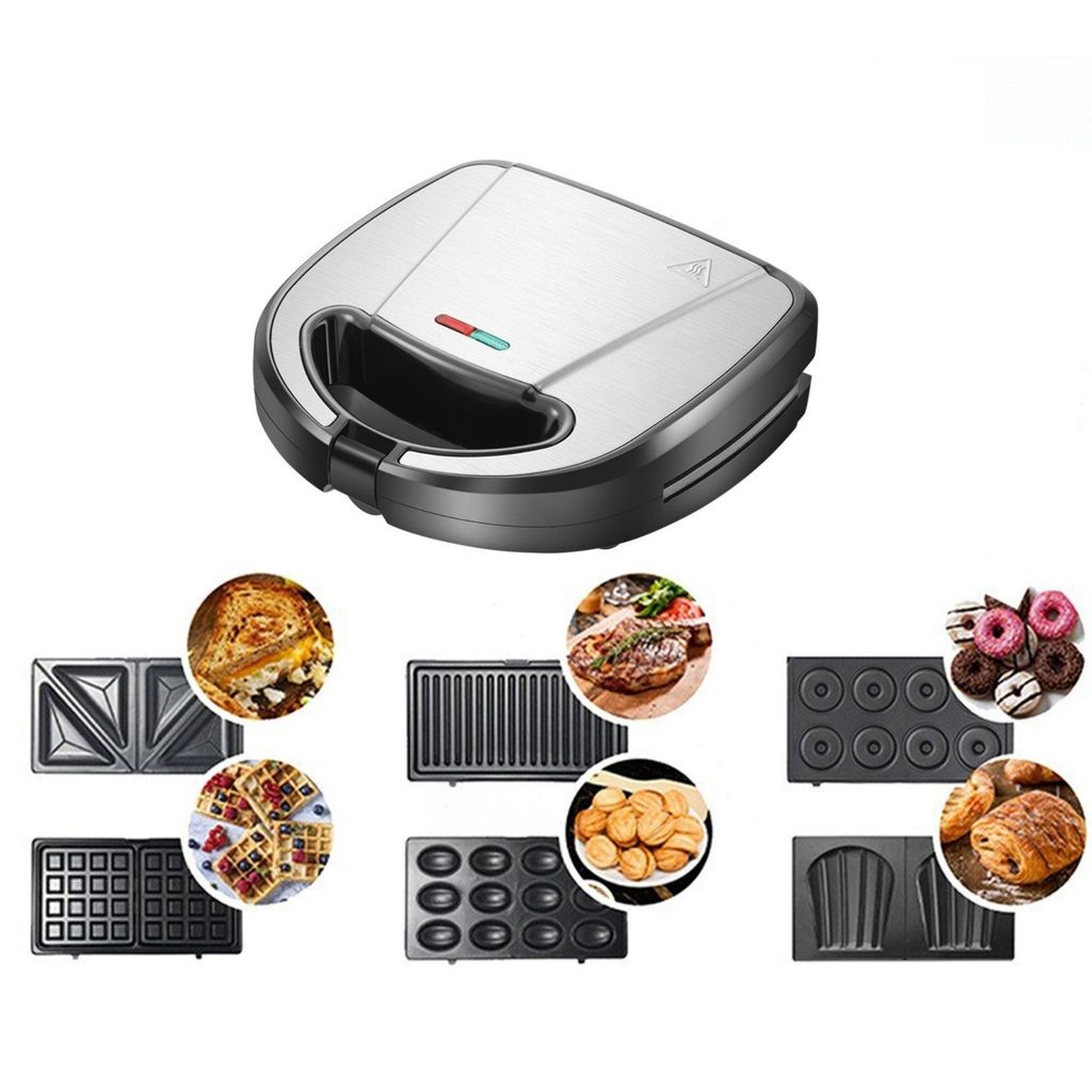 AIORBER 6 in 1 Sandwich Maker, Waffeleisen Donut Maker, Kontaktgrill mit Wechselplatten Antihaft