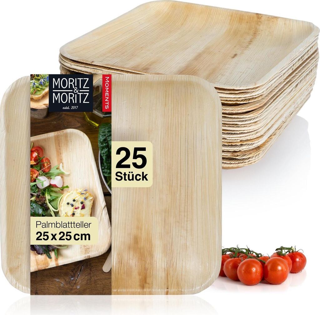 Moritz & Moritz 25x Palmblatt Teller Eckig 25x25cm Produktbild 