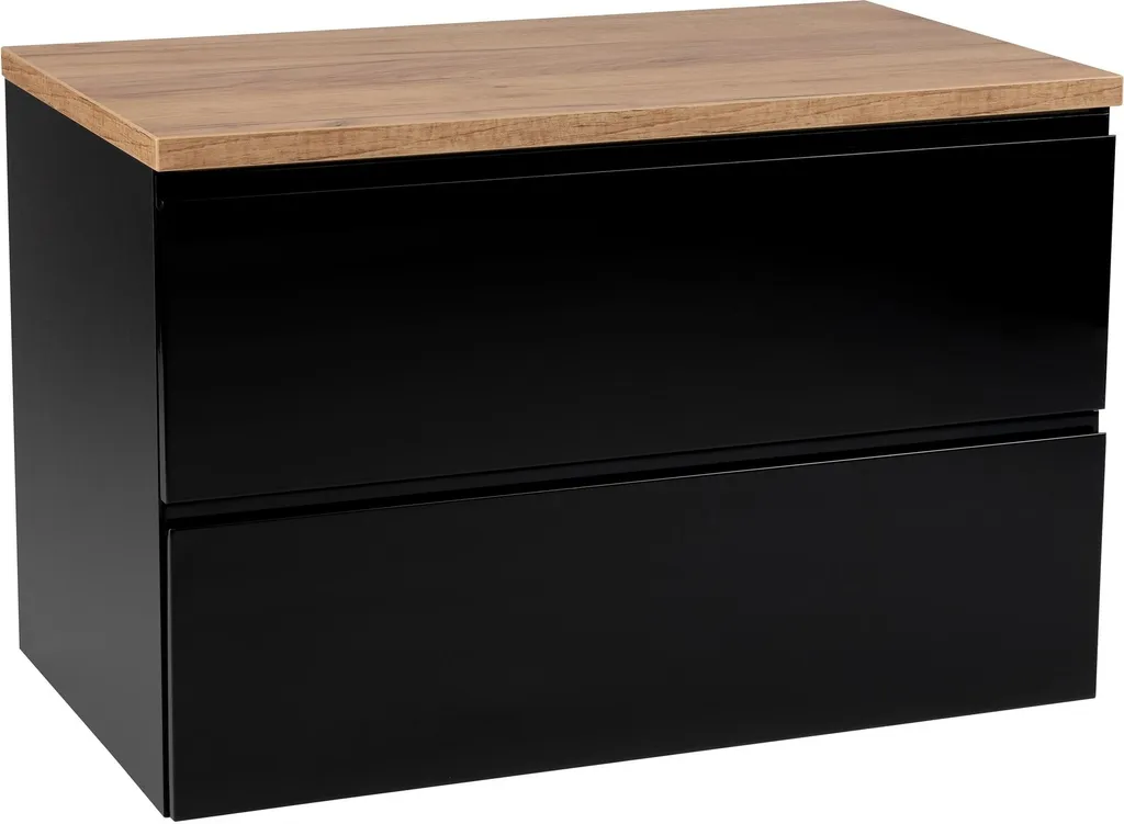 Meuble de rangement salle de bain 60 cm Stamar Noir et Chêne