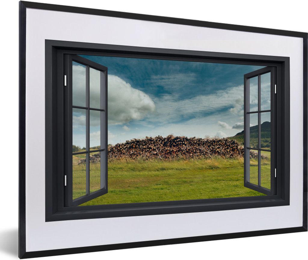 MuchoWow MuchoWow Gerahmtes Poster Durchsichtig - Holz - Gras 60x40 cm - Poster mit zchwarzem Bilderrahmen - Schlafzimmer - Plakat in Rahmen - ...