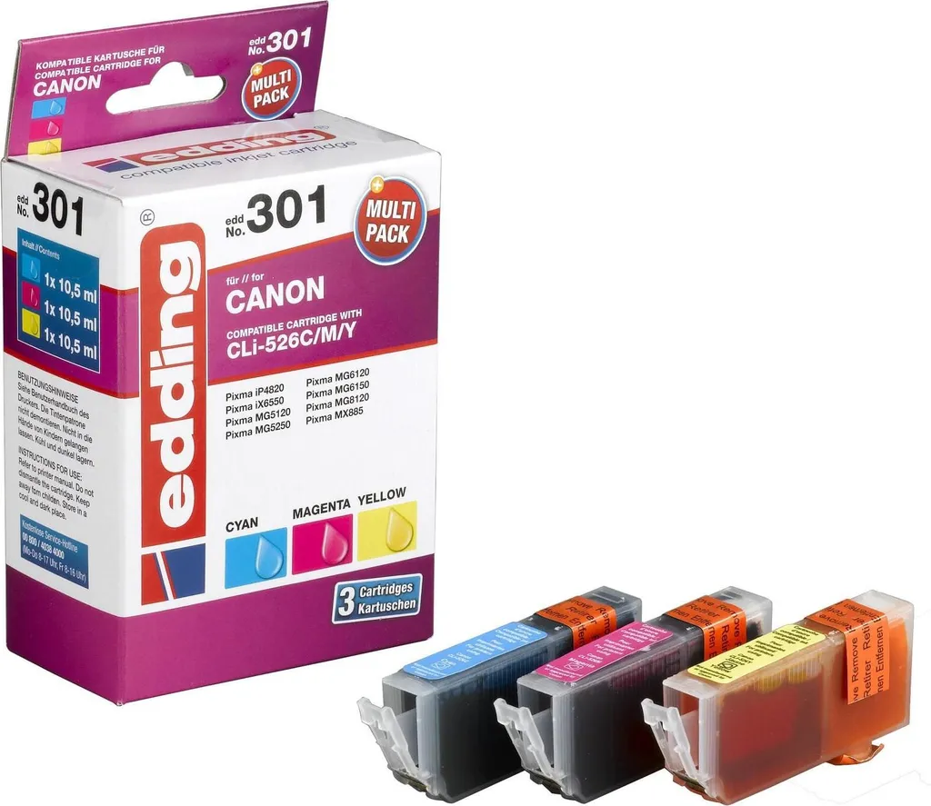 Edding EDD-301 Solution Impression Couleur pour Canon CLI-526 3 Pack