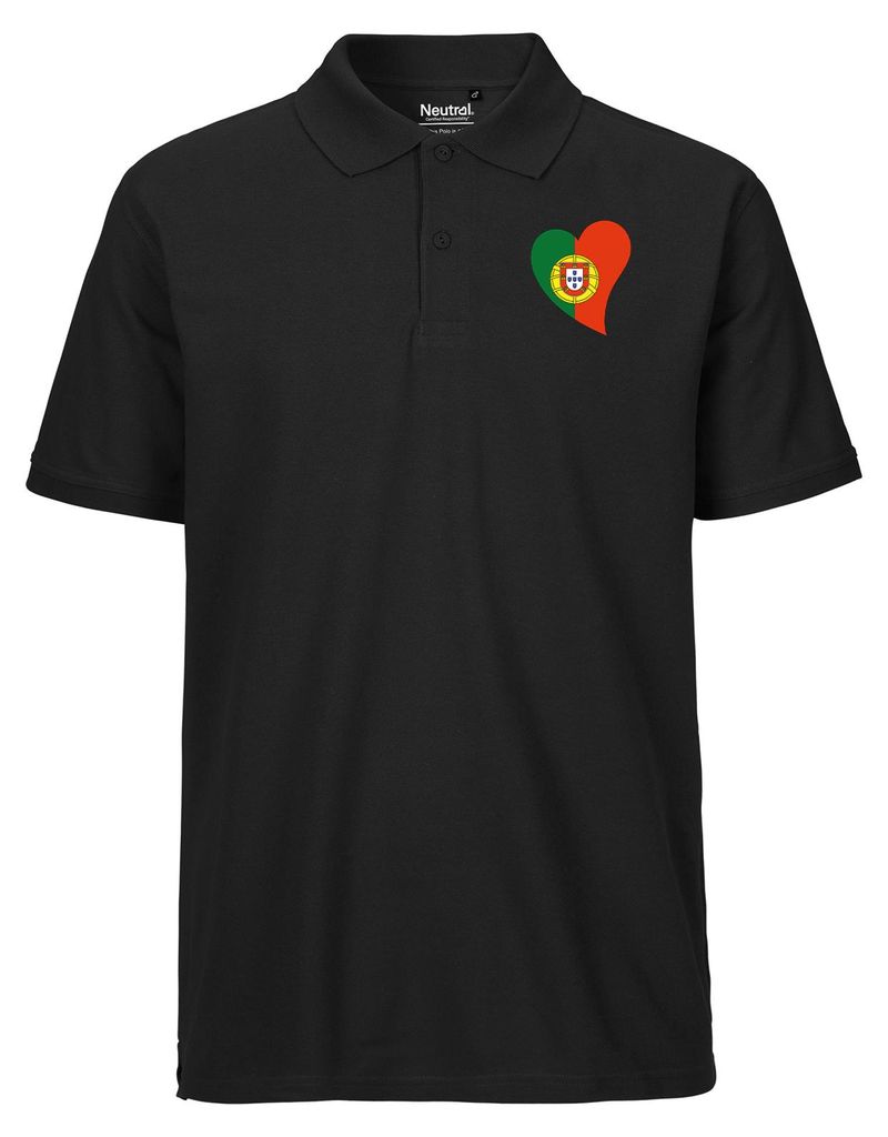 Huuraa Herren Polo Shirt Portugal Flagge Herz XXL Black Bio Baumwolle Fairtrade Poloshirt Geschenkidee