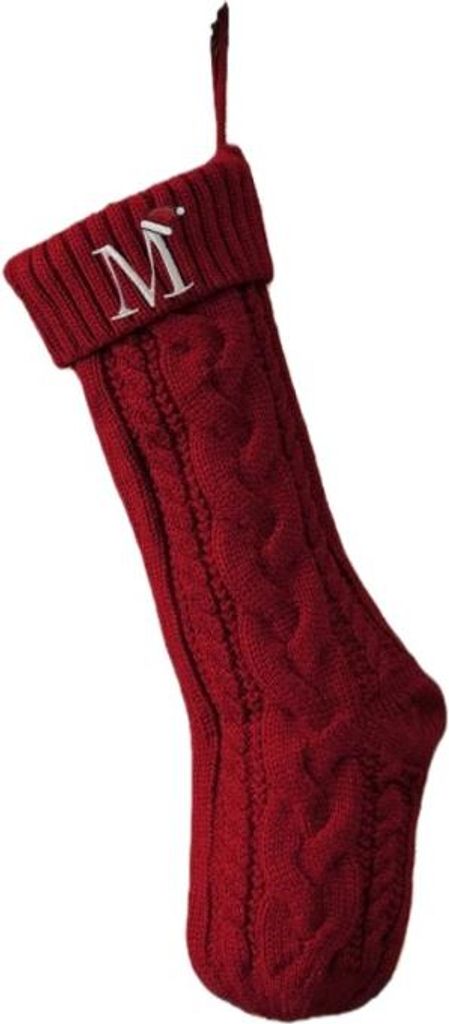 INF Bestickter Weihnachtsstrumpf mit Buchstaben M - Gestrickte Dekoration