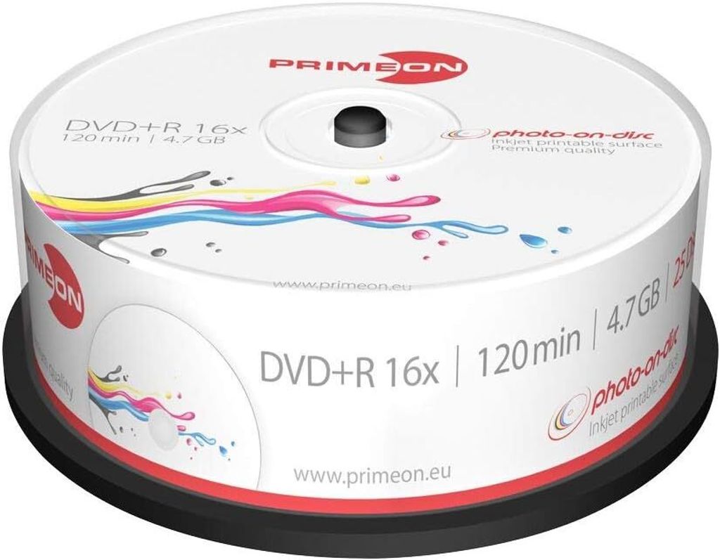 Primeon 2761225, 4,7 GB, DVD+R, 25 Stück(e), 120 min, 16x, Produktbild 