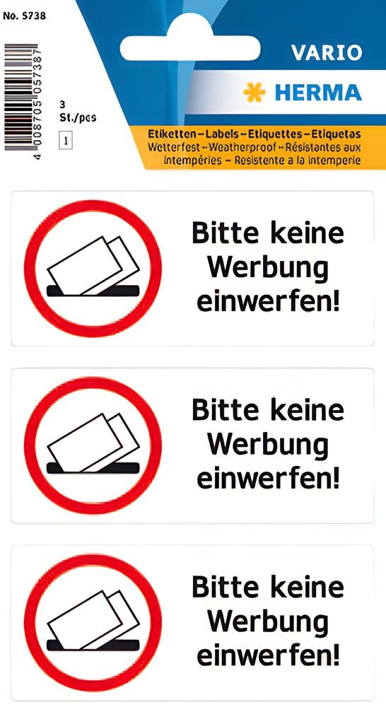 HERMA Hinweisetiketten "Bitte keine Werbung einwerfen" 3 Etiketten