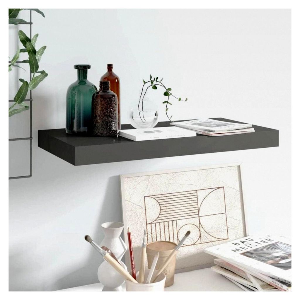 Wandregal 50x23x3,8 cm Waben-MDF, Metall Hochglanz-Grau