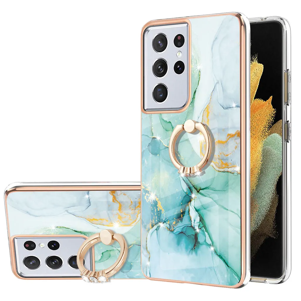 Custodia Marble per Samsung Galaxy S21 Ultra 5G, custodia protettiva in silicone TPU con supporto ad anello Caffè