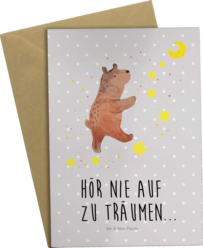 Mr. & Mrs. Panda Grußkarte Bär Träume - Grau Pastell - Geschenk, Träumen, Grußkarten, Teddy, Traum, osterkarte, Traumdeutung, einladungskarten...