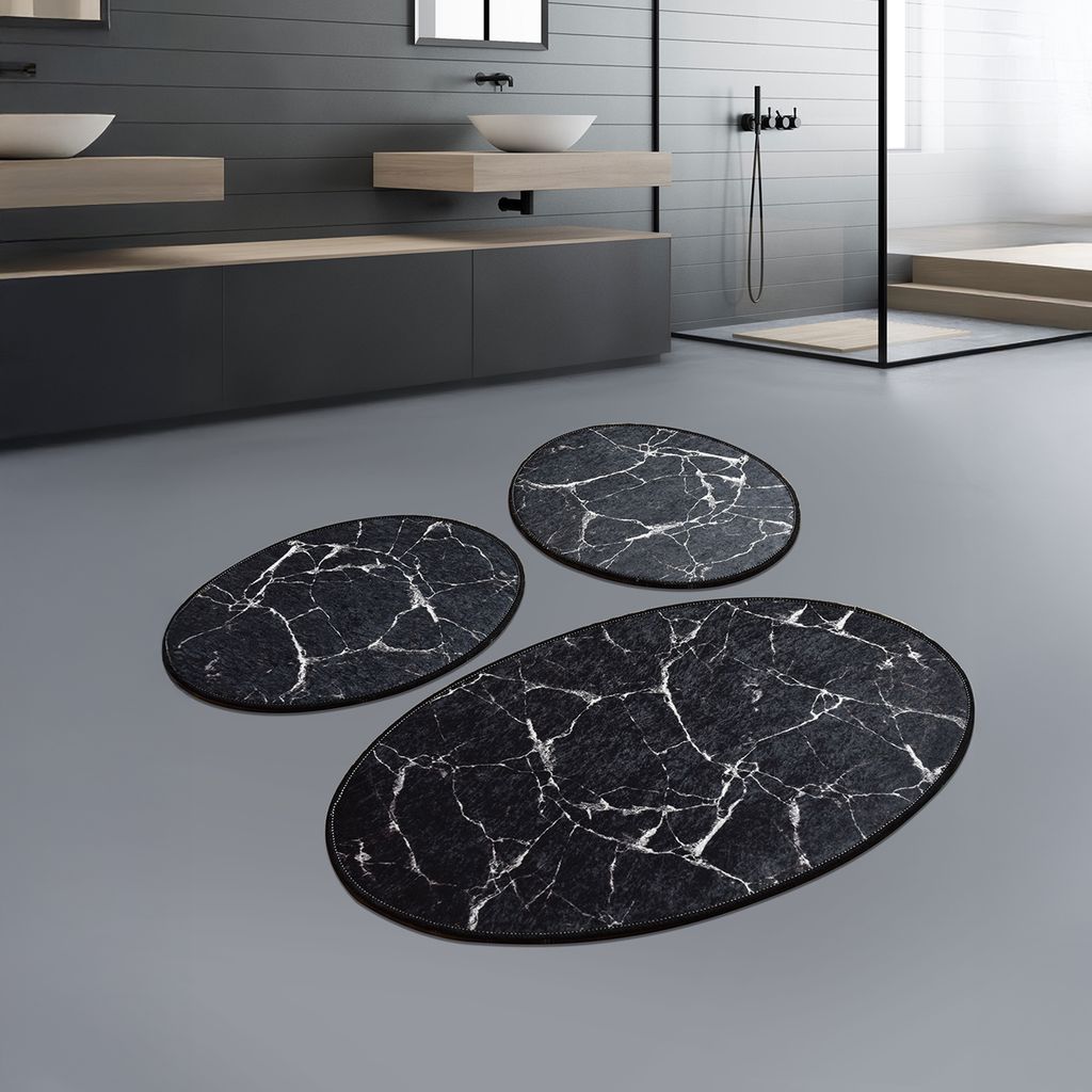 Bosdela 3-teiliges Badezimmerteppich Set 60x100 cmMarble Black