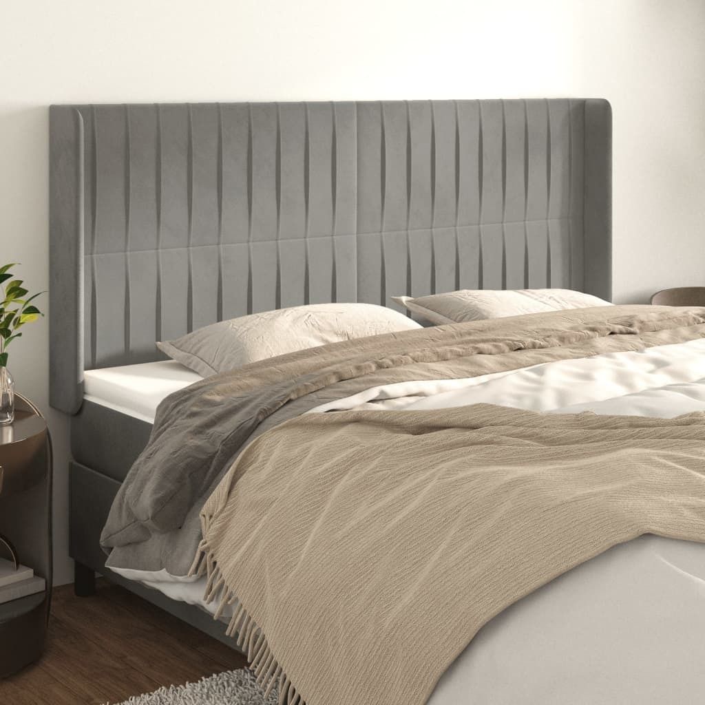 "Rabatt" Bettkopfteil modern - Kopfteil für Bett - mit Ohren Hellgrau 203x16x118/128 cm Samt - Kopfteile CC4472