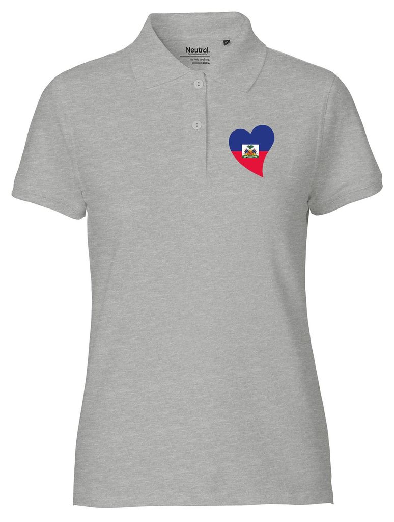 Huuraa Damen Polo Shirt Haiti Flagge Herz XS Sport Grey Bio Baumwolle Fairtrade Poloshirt Geschenkidee