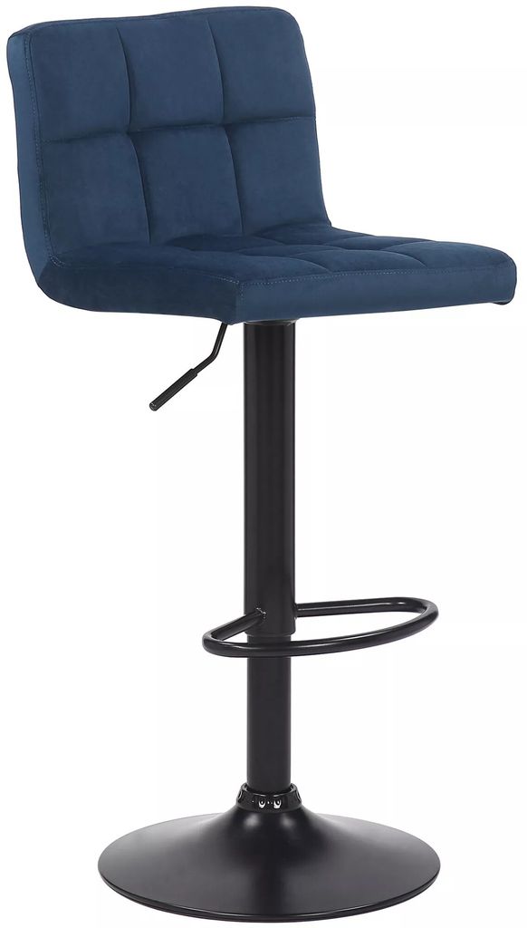 In And OutdoorMatch Luxus Barhocker Kolby – Blau – Schwarz – Samt – Modernes Design – Rückenlehne – Fußstütze – Für Küche und Ba...