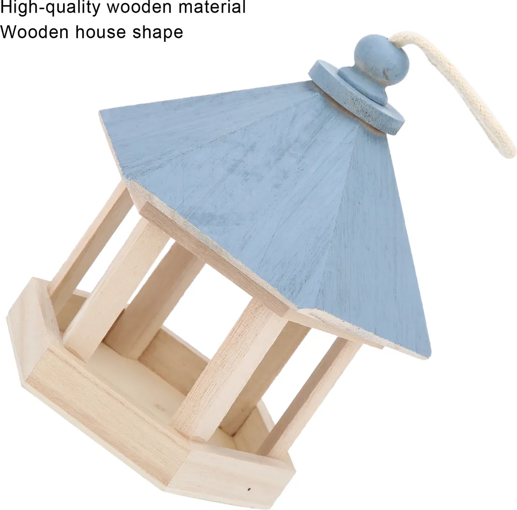 Mangiatoia Per Uccelli Esagonale In Legno Marrone/Blu Con Tetto Bituminoso - Glüh-World - 4