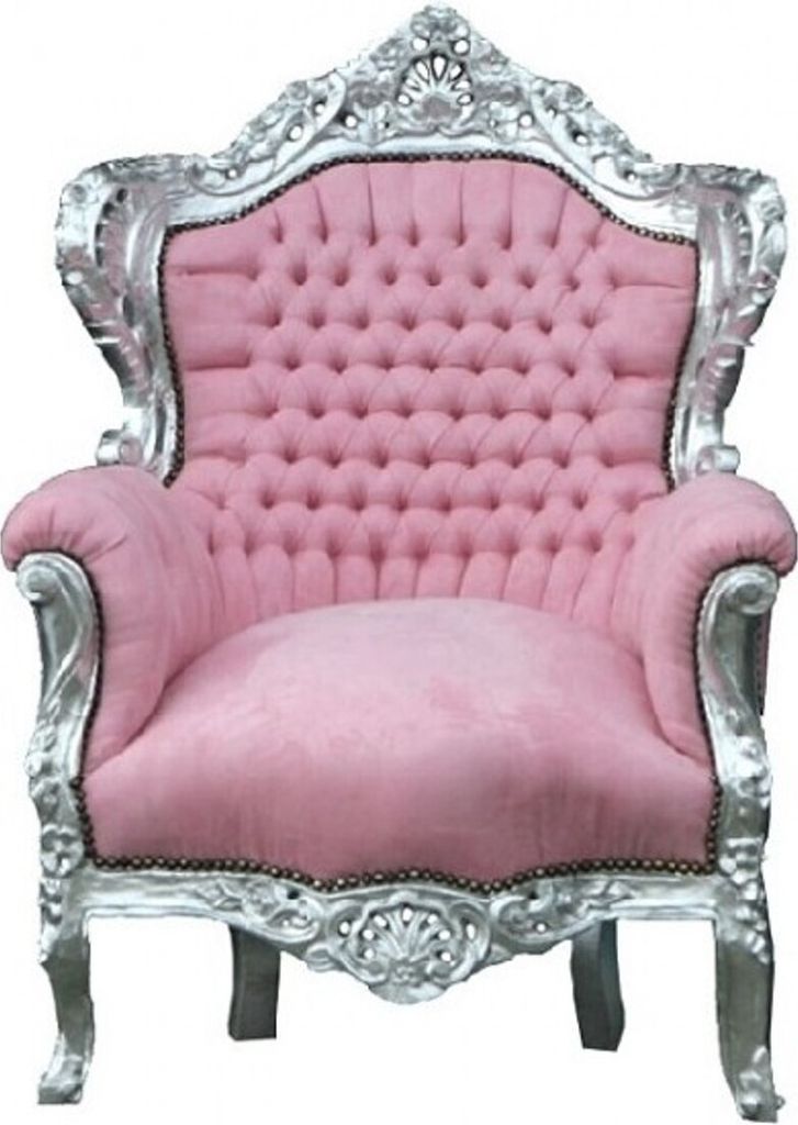 Casa Padrino Barock Sessel "King" Rosa/Silber