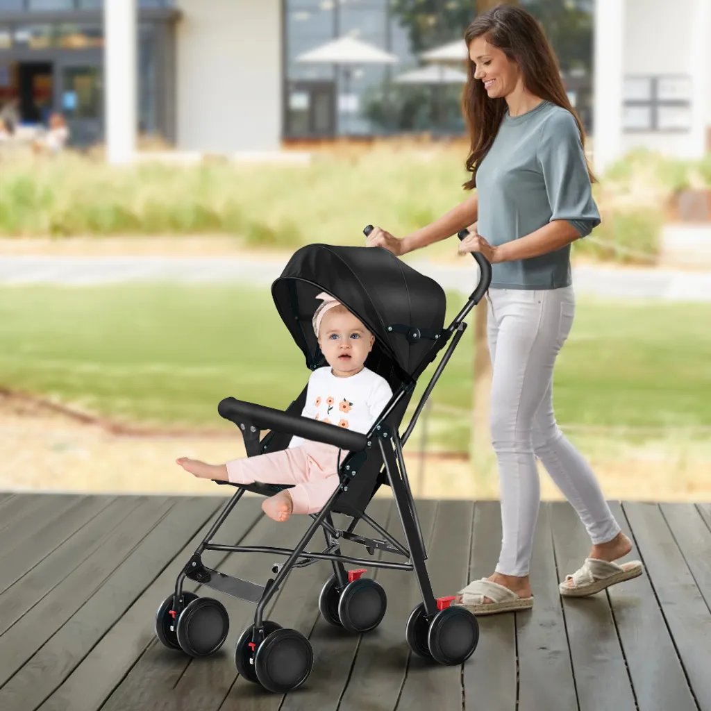 Poussette canne pliable Noir avec moustiquaire de protection intégrée - 3
