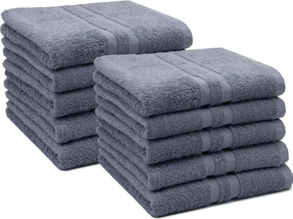 10er Set Handtücher, 50x100 cm, 100% Baumwolle, grau Produktbild 