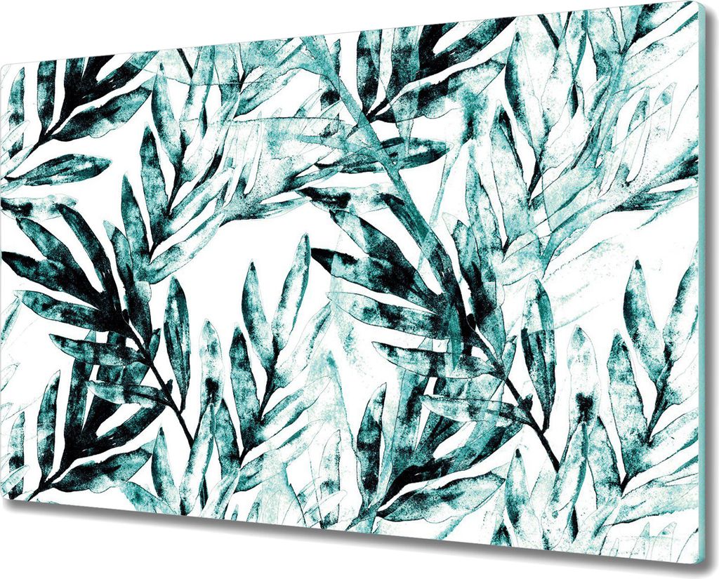 Glas-Herdabdeckplatte Glaskeramikkochfeld-Abdeckung Spritzschutz - 80x52 cm - Aquarell Palmblätter