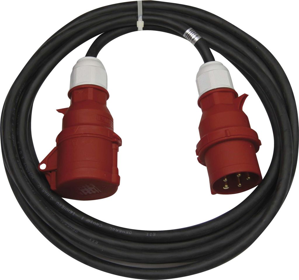 3 fázový venkovní prodlužovací kabel 20 m / 1 zásuvka / černý / guma / 400 V / 2,5 mm2