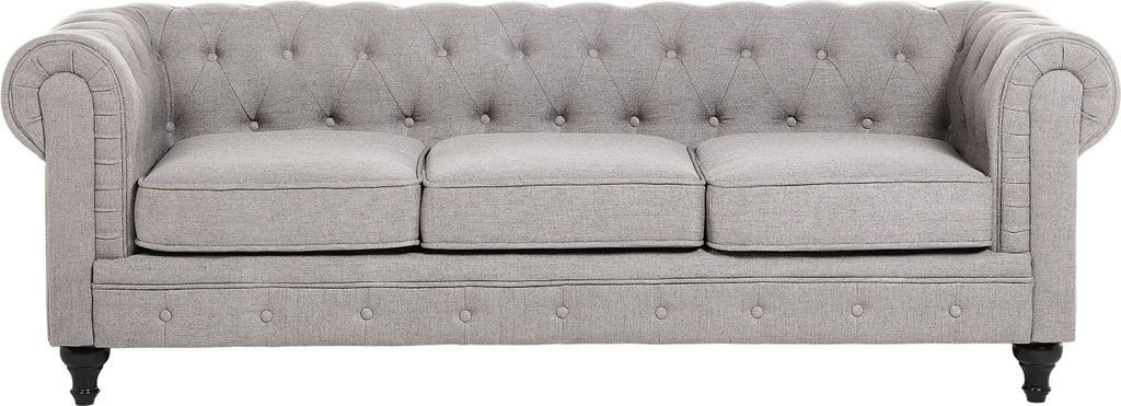 BELIANI Sofa Hellgrau Polsterbezug 3-Sitzer Chesterfield Stil Glamourös Wohnzimmer