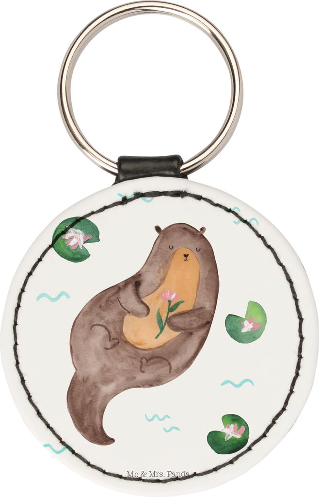 Mr. & Mrs. Panda Anhänger Otter Seerose - Weiß - Geschenk, Seeotter, schlüssel, Fluss, schlüsselbund, für, glücklich, Schlüsselanhänger, Ta...