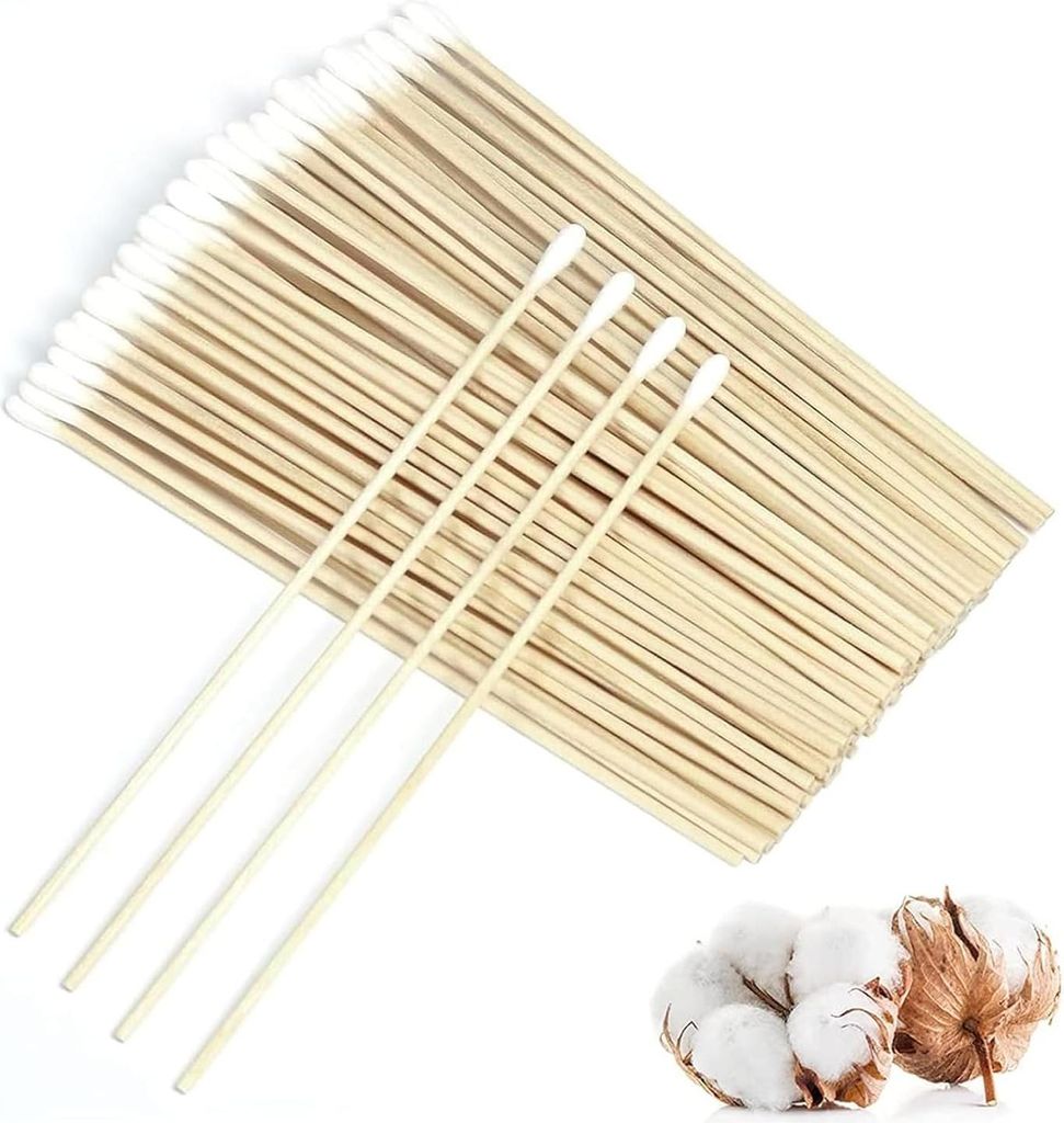 Lang Wattestäbchen 15 cm Lang Ohrenstäbchen Reinigungsstäbchen Holz Großer Kopf für Make-up, Reinigung, Polieren, Augenbrauen, Beauty, Nägel ...