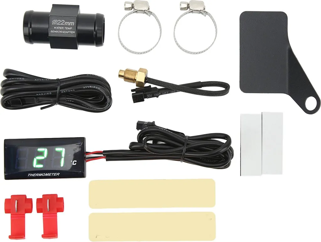 Termometro Acqua Moto Digitale LCD Verde 12V con Sensore 22mm Universale