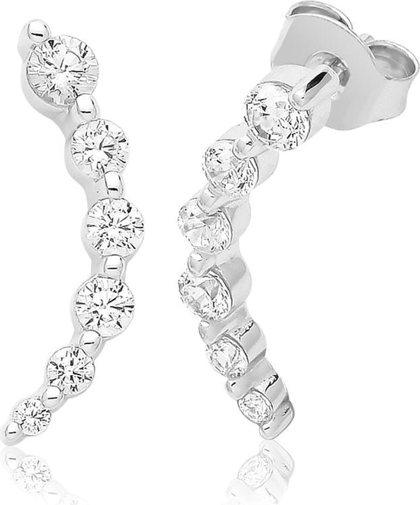 Elegante 925 Sterling Silber (Rhodiniert) Damen - Paar Ohrstecker mit Zirkonia; TRS33402