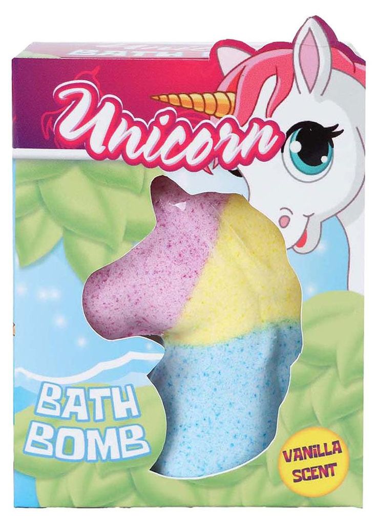 Badebombe mit Einhorn-Motiv, in bunten Farben, 80 Gramm schwer, für die Badewanne