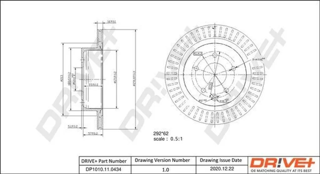 Disque de frein arrière Dr!ve+ DP1010.11.0434 contre bruits et vibrations