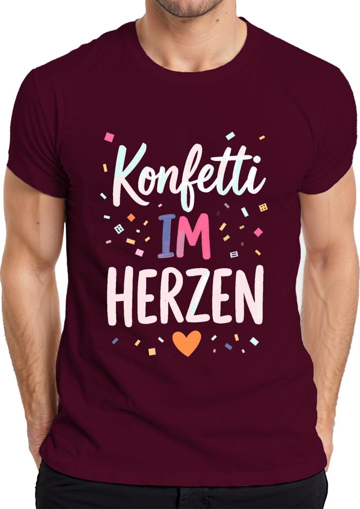 Konfetti im Herzen Fasching Köln Party Geschenk Pastell Karneval Herren T-Shirt, Burgundy, 3XL