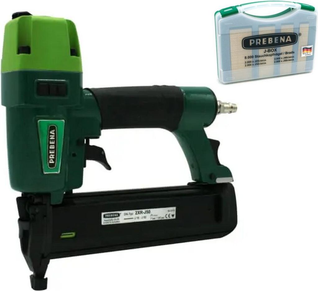 Prebena Druckluftnagler 2XR-J50 Tacker + J-Box Stauchkopfnägel Brads Nägel